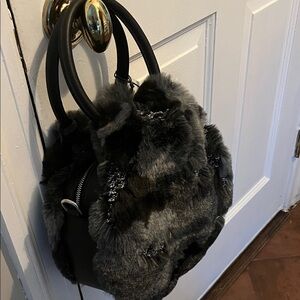 NWT Bevini Modena Italy Chic Faux Fur Leather Shoulder Bag